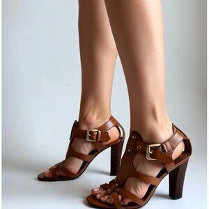 FRANCO SARTO Caramel Brown Leather Heels Sandals Women’s Size 6M